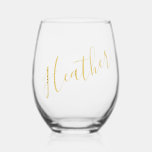 Gold calligraphy name custom bridesmaid gift stemless wine glass<br><div class="desc">Gold calligraphy name custom bridesmaid gift</div>