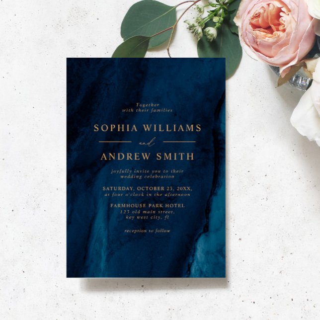  Gold Calligraphy & Navy Blue Wedding Invitation (Creator Uploaded)