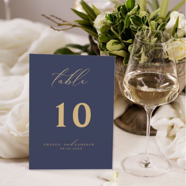  Gold Calligraphy Navy Wedding Table Number (Creator Uploaded)