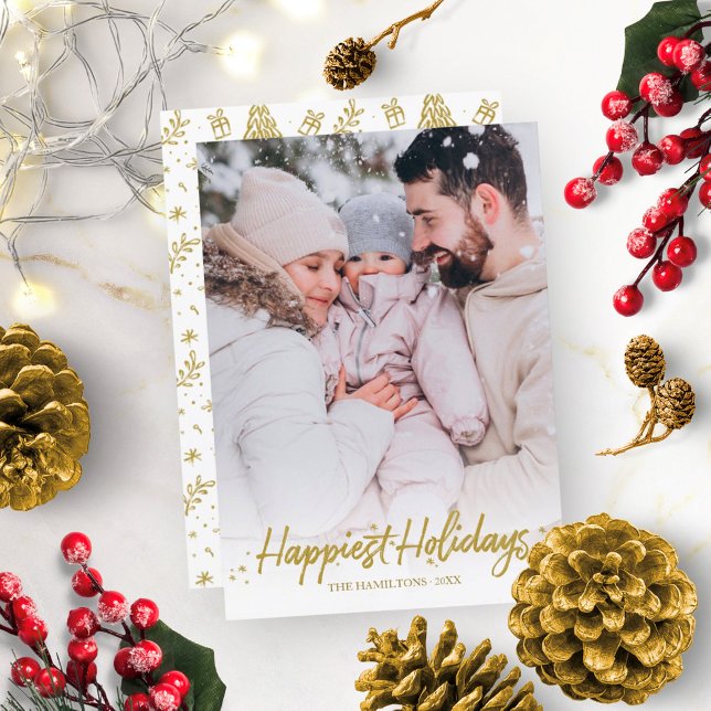 Gold Calligraphy Photo Happiest Holidays Christmas Invitation (Creator Uploaded)
