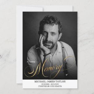 Gold Calligraphy Photo In Loving Memory Funeral Invitation