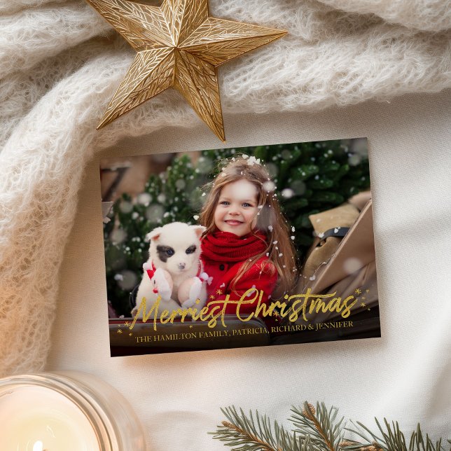 Gold Calligraphy Photo Merriest Christmas Holidays Postcard (Creator Uploaded)