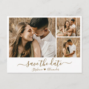 Gold Calligraphy Photo Save The Date Invitation