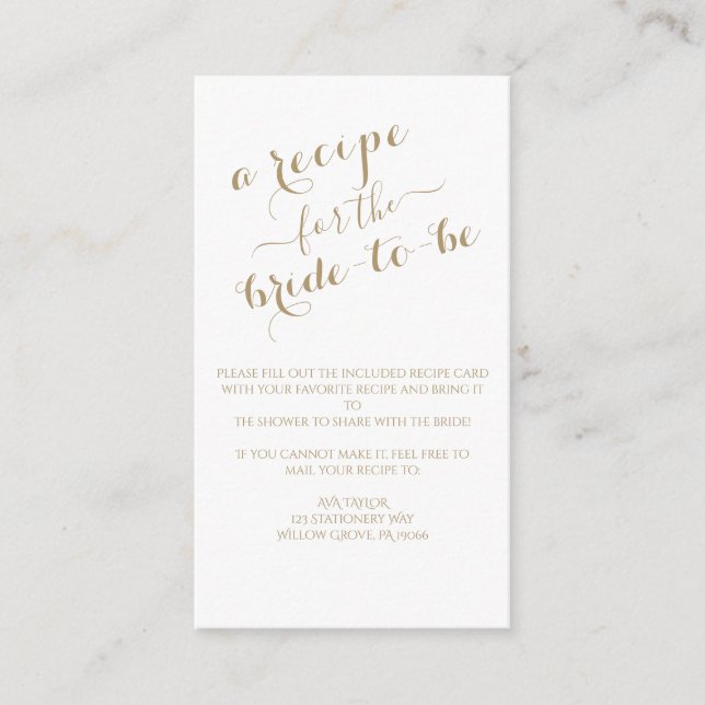 Gold Calligraphy Recipe Card Insert (Front)