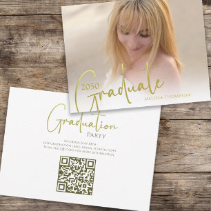 Gold Calligraphy Script Minimalist Photo QR Code Invitation