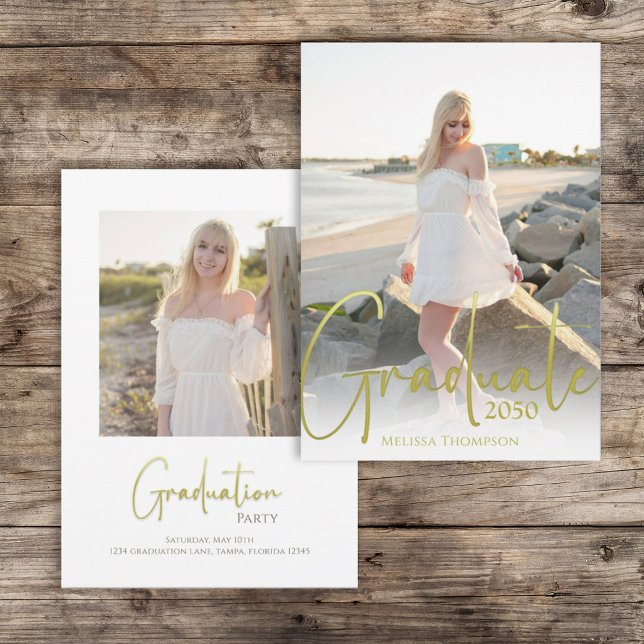 Gold Calligraphy Script Minimalist Two Photo Invitation (Creator Uploaded)