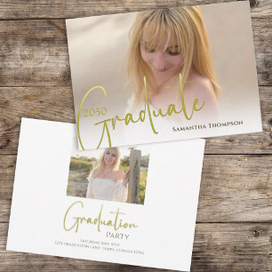 Gold Calligraphy Script Minimalist Two Photo Invitation
