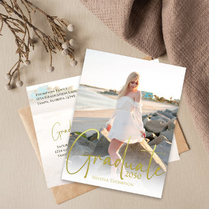 Gold Calligraphy Script Minimalist Two Photo Postcard