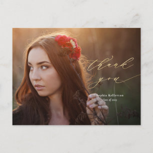 Gold Calligraphy Script Photo Graduation Thank You Postcard