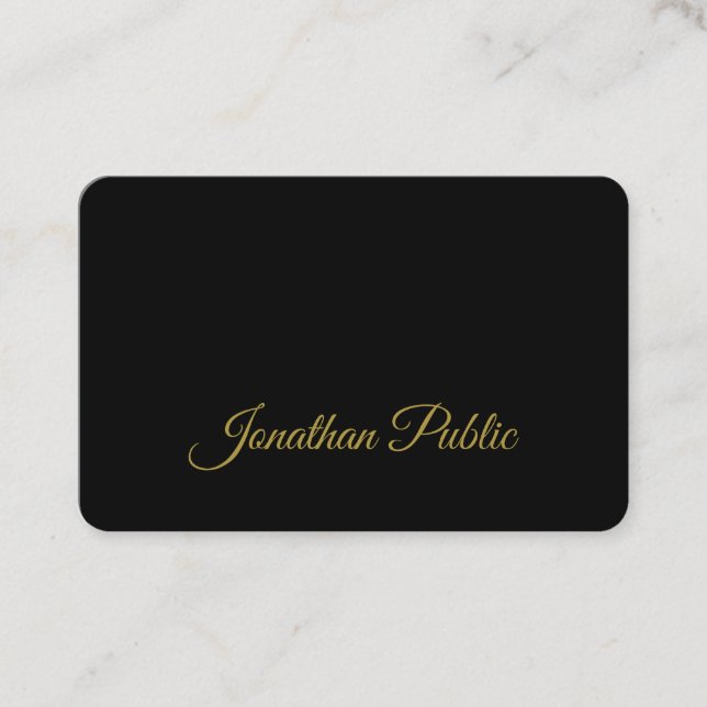 Gold Calligraphy Script Simple Black Attractive Business Card (Front)