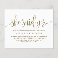 Gold Calligraphy She Said Yes Engagement Party