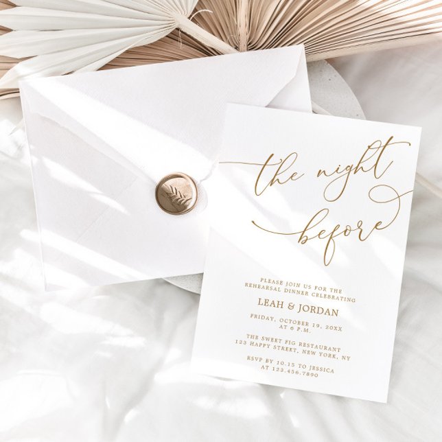 Gold Calligraphy The Night Before Rehearsal Dinner Invitation (Creator Uploaded)