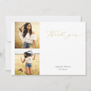 Gold Calligraphy Two Photo Graduation Thank You Card