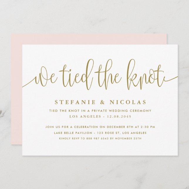 Gold Calligraphy We Tied The Knot Wedding Invitation (Front/Back)