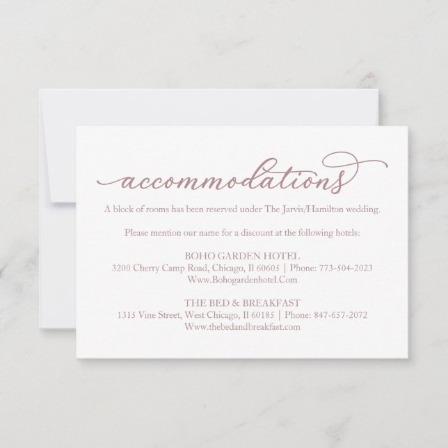 Gold Calligraphy Wedding Hotel Accommodations RSVP (Front)