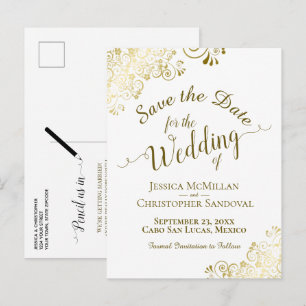 Gold Calligraphy Wedding Save the Date White Announcement Postcard