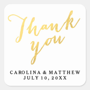 Gold Calligraphy   Wedding Thank You Sticker