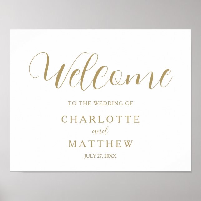 Gold Calligraphy | White Welcome Wedding Poster (Front)