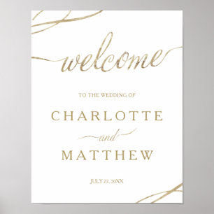 Gold Calligraphy White Welcome Wedding Poster