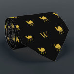 Gold Camel Humpday Monogram Initials Black Tie<br><div class="desc">Embrace the spirit of adventure with our exclusive Gold Camel Skinny Tie, a fashion-forward accessory that effortlessly blends sophistication with a touch of the exotic. This tie features a majestic gold camel motif against a backdrop reminiscent of Egypt's vast desert sand dunes. It's not just a tie; it's a symbolic...</div>