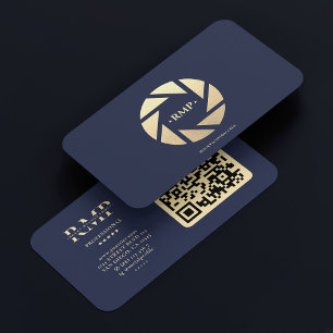 Gold Camera Lens Dark Navy Blue Photographer Business Card