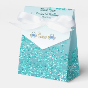 Gold Cancer & Teal Blue Glitter Birthday Favour Box