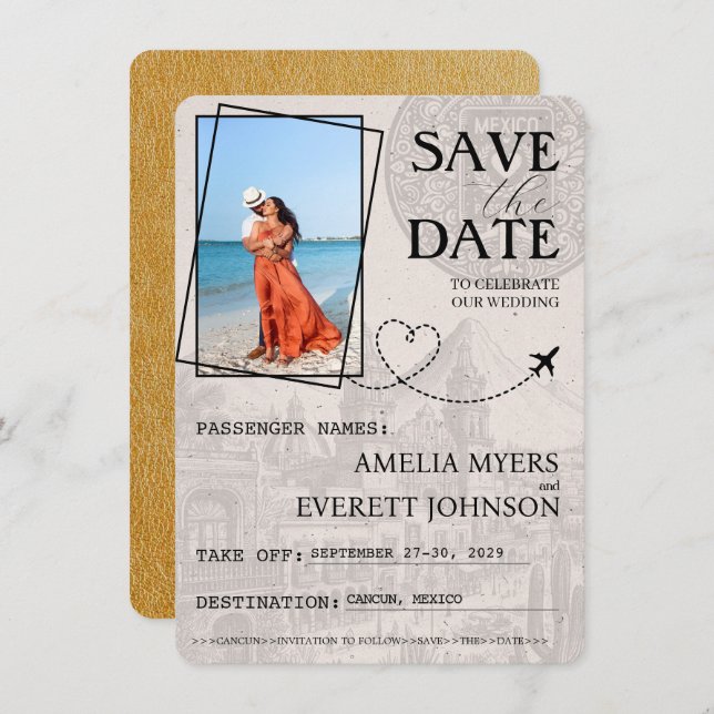 Gold Cancun Passport Save The Date (Front/Back)
