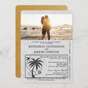 Gold Cancun Passport Wedding Invitation