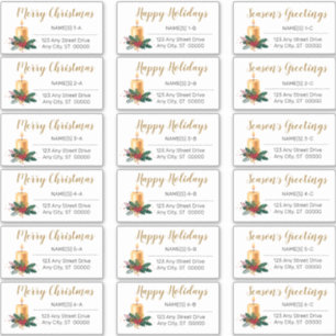 Gold Candle Flora Christmas Holiday Address Labels