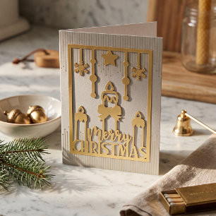 Gold Candle Sparkle Papercut Merry Christmas Foil Holiday Card