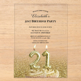 Gold Candles 21st Birthday Invitation For Her