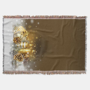 Gold Candles Christmas Elegant Holiday Home Decor Throw Blanket