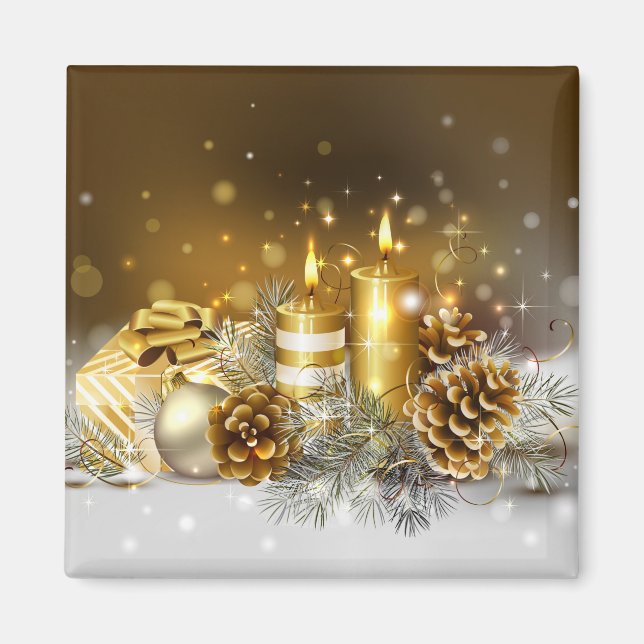 Gold Candles Christmas Elegant Holiday Magnet (Front)