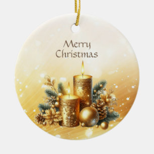 Gold Candles Christmas Holiday Ornament