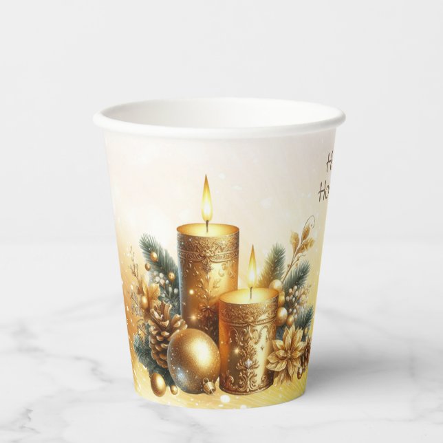 Gold Candles Christmas Holiday Paper Cups (Front)