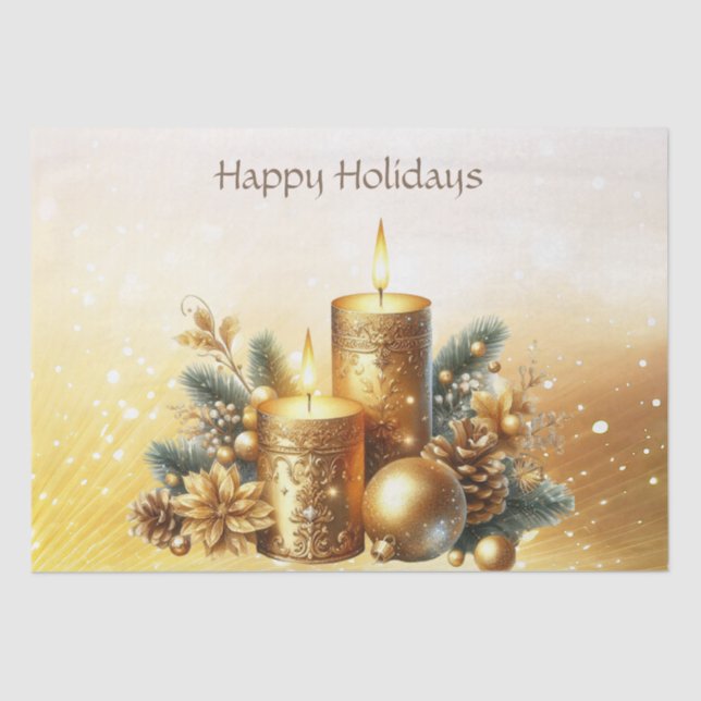 Gold Candles Christmas Holiday Tissue Paper (Front)