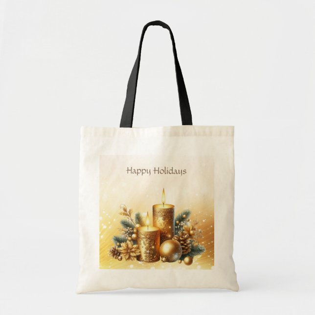 Gold Candles Christmas Holiday Tote Bag (Front)
