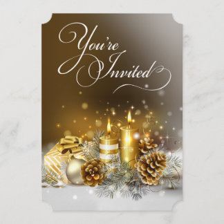 Gold Candles Christmas Party Elegant Holiday Invitation