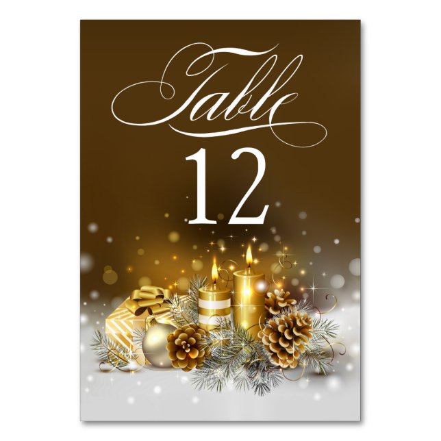 Gold Candles Christmas Party Elegant Table Numbers (Front)