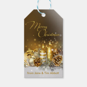 Gold Candles Merry Christmas Elegant Holiday Gift Tags
