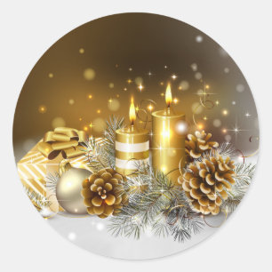 Gold Candles Merry Christmas Holiday Classic Round Sticker