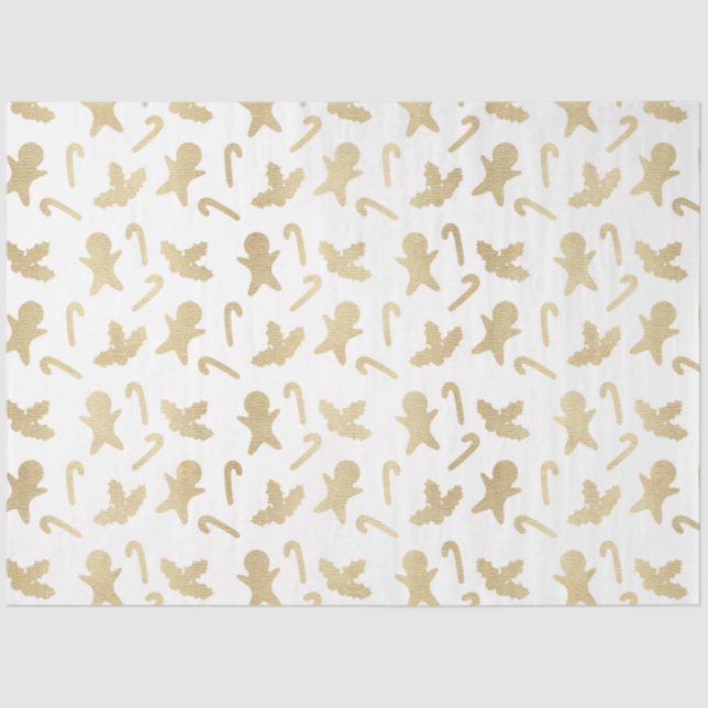 Gold Candy Canes Gingerbread Men White Christmas Tissue Paper (Front)