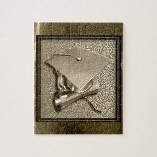 Gold Cap and Diploma on Gold Jigsaw Puzzle
