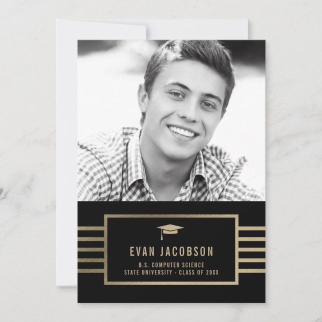 Gold Cap EDITABLE COLOR Graduation Photo Invitation (Front)