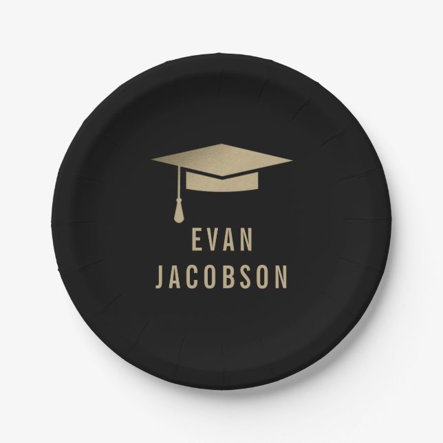 Gold Cap EDITABLE COLOR Graduation Plates (Front)