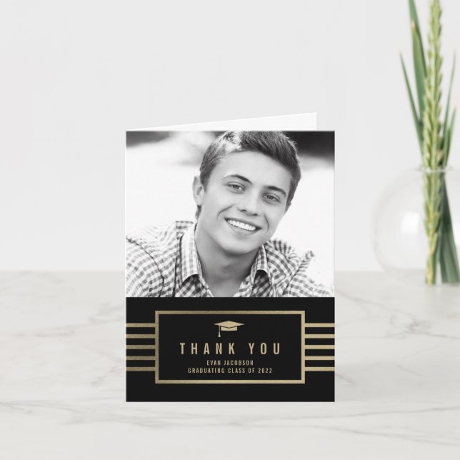 Gold Cap EDITABLE COLOR Graduation Thank You Card (Front)