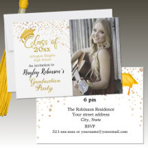 Gold Cap Photo Graduation Party Invitation