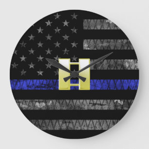 (Gold) Captain Thin Blue Line Distressed Flag Large Clock