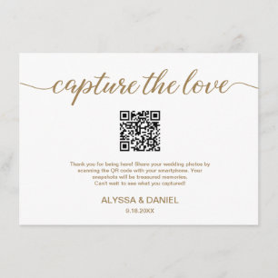 Gold Capture the love QR code wedding photo share  Enclosure Card