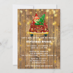 Gold Car Merry Christmas Brunch Dinner SantaRustic Invitation